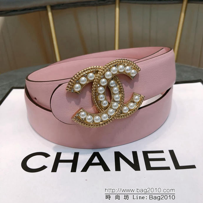 CHANEL香奈兒 18新款 CC珍珠水鑽扣 精品光滑優雅皮帶 上身效果巨好 奢華經典 小紅書火爆款   xfp1042